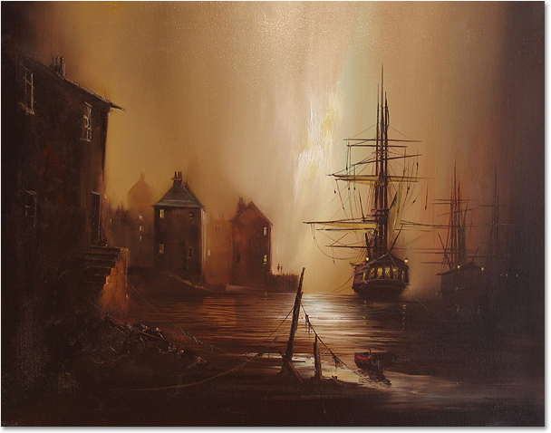 Barry Hilton, Original oil painting on canvas, Harbour Scene. Click to enlarge