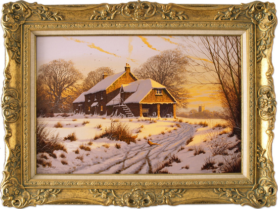 Edward Hersey, Original oil painting on canvas, Cotswolds Farm in Snow 