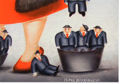 Elena Kourenkova, Original oil painting on panel, It's Raining Men  Signature image. Click to enlarge