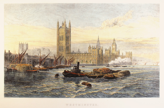 Engraving, Hand coloured restrike engraving, Westminster