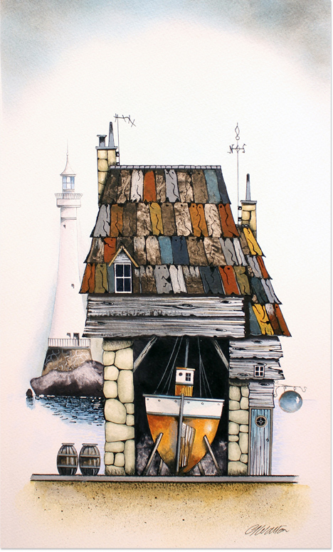 Gary Walton, Watercolour, Boat House. Click to enlarge