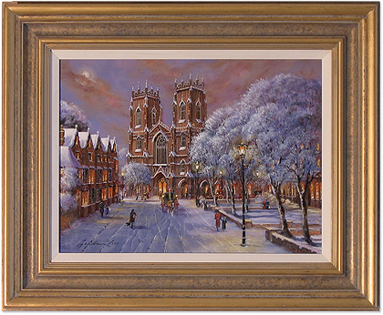 Gordon Lees, Original oil painting on canvas, York Minster Snow Scene, click to enlarge