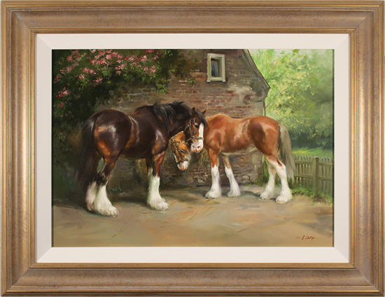 Jacqueline Stanhope, Original oil painting on canvas, Shire Horses in Spring 