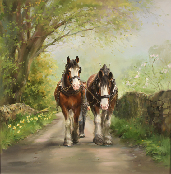 Jacqueline Stanhope, Original oil painting on canvas, Shire Horses