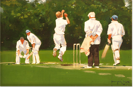 John Haskins, Original oil painting on panel, Cricket Match 19x15ins