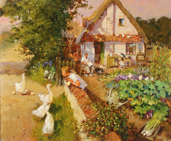John Haskins, Original oil painting on panel, Walnut Cottage