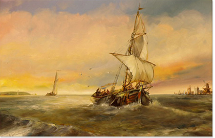 Paul Zander, Original oil painting on panel, Marine Scene Without frame image. Click to enlarge