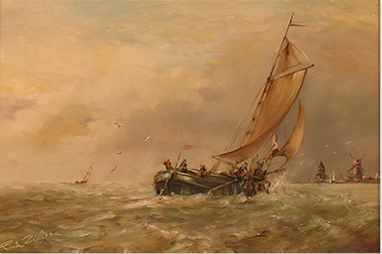 Paul Zander, Original oil painting on panel, Marine Scene Without frame image. Click to enlarge