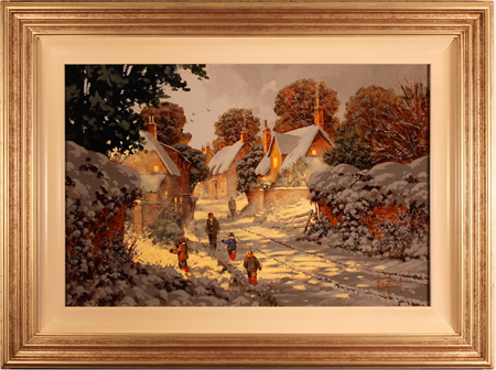 Richard Telford, Original oil painting on panel, Village Snow Scene, click to enlarge