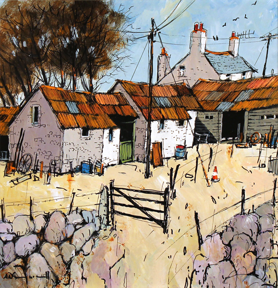 Alan Smith, Original acrylic painting on board, Farmyard Flurry Without frame image. Click to enlarge