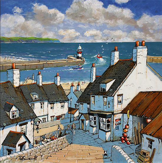 Alan Smith, Original oil painting on panel, Down to the Harbour Without frame image. Click to enlarge