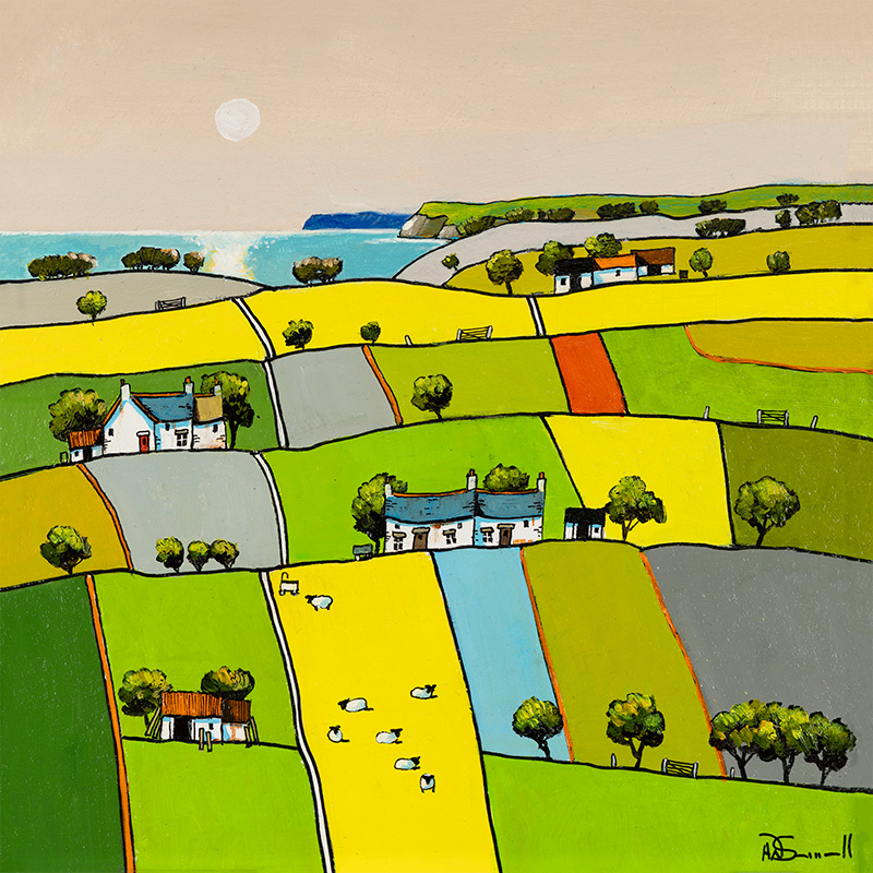 Alan Smith, Original oil painting on panel, Summer Harvest, Yorskhire