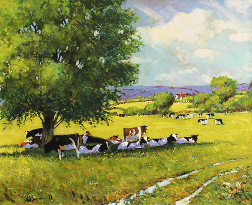 Alan Smith, Original oil painting on panel, Cattle Resting