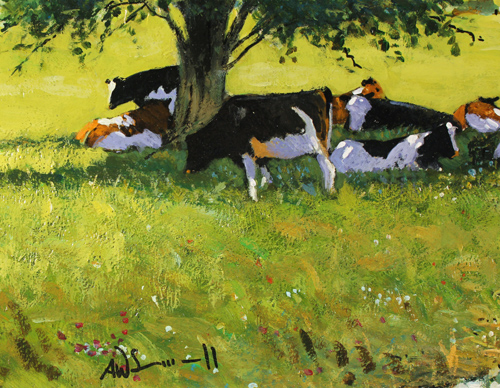 Alan Smith, Original oil painting on panel, Cattle Resting Signature image. Click to enlarge