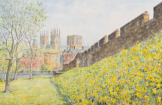 Alan Stuttle, Watercolour, York City Walls