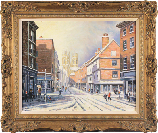 Alan Stuttle, Original oil painting on canvas, Low Petergate to the Minster, York