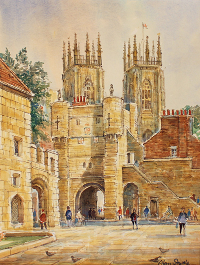 Alan Stuttle, Watercolour, York Minster from Bootham Bar Without frame image. Click to enlarge