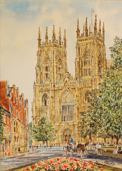 Alan Stuttle, Watercolour, York Minster from Duncolme Place