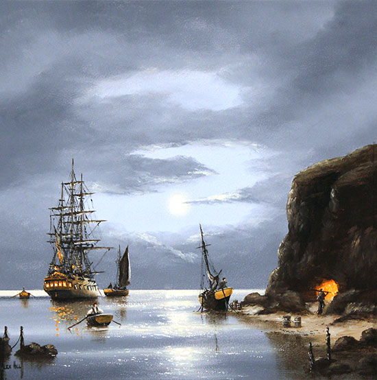 Alex Hill, Original oil painting on panel, Smuggler's Secrets Without frame image. Click to enlarge