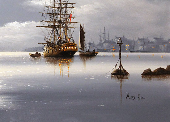 Alex Hill, Original oil painting on panel, Into Harbour Signature image. Click to enlarge
