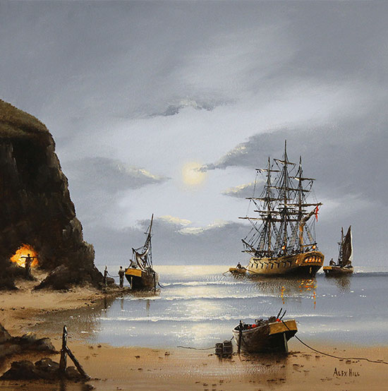 Alex Hill, Original oil painting on panel, Smuggler's Shores Without frame image. Click to enlarge