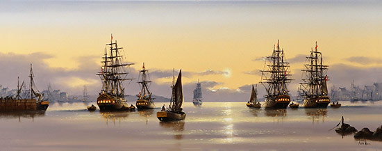 Alex Hill, Original oil painting on panel, The Dawn Fleet Without frame image. Click to enlarge