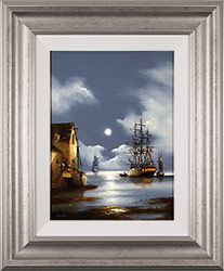 Alex Hill, Original oil painting on panel, Moonlight Harbour Large image. Click to enlarge