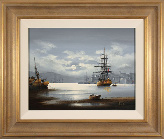 Alex Hill, Original oil painting on canvas, Moonlight Mooring