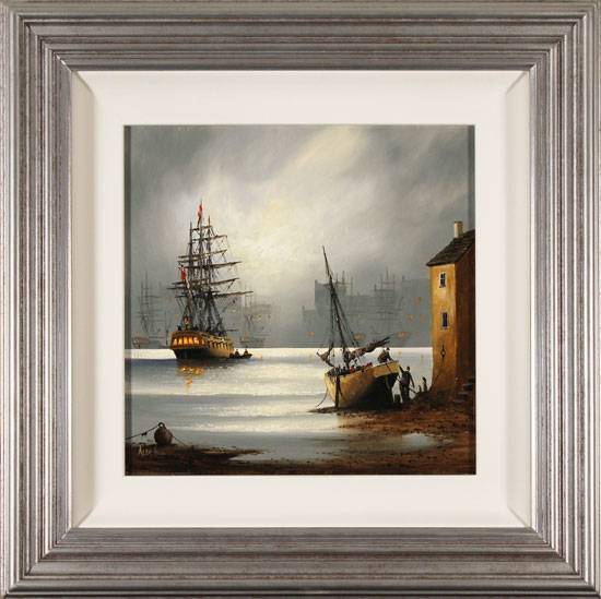 Alex Hill, Original oil painting on canvas, Moonlight Harbour 