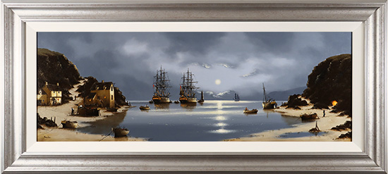 Alex Hill, Original oil painting on panel, Midnight Galleons 