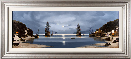 Alex Hill, Original oil painting on panel, Moonlight Fleet