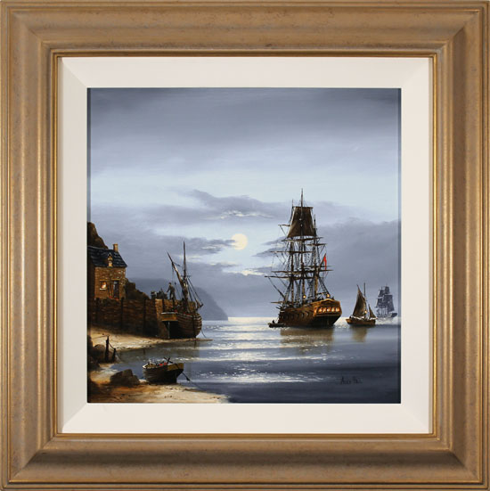 Alex Hill, Original oil painting on canvas, Moonlight Mooring, click to enlarge