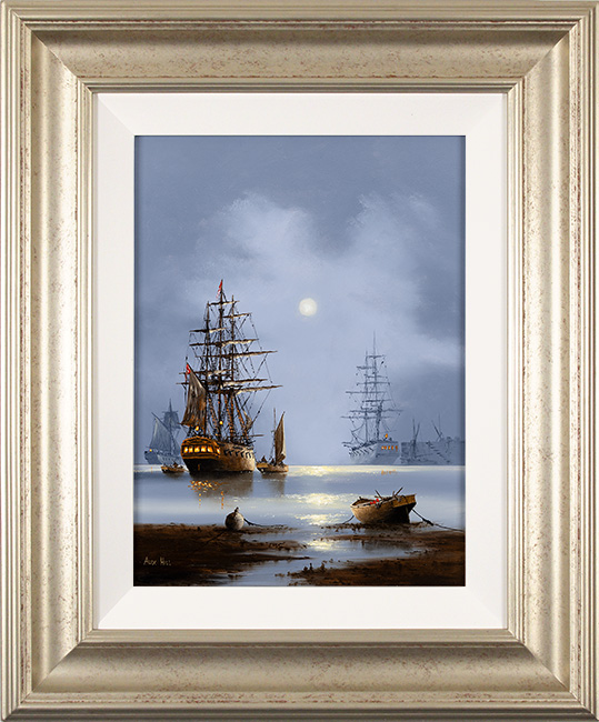 Alex Hill, Original oil painting on panel, Moonlit Dock