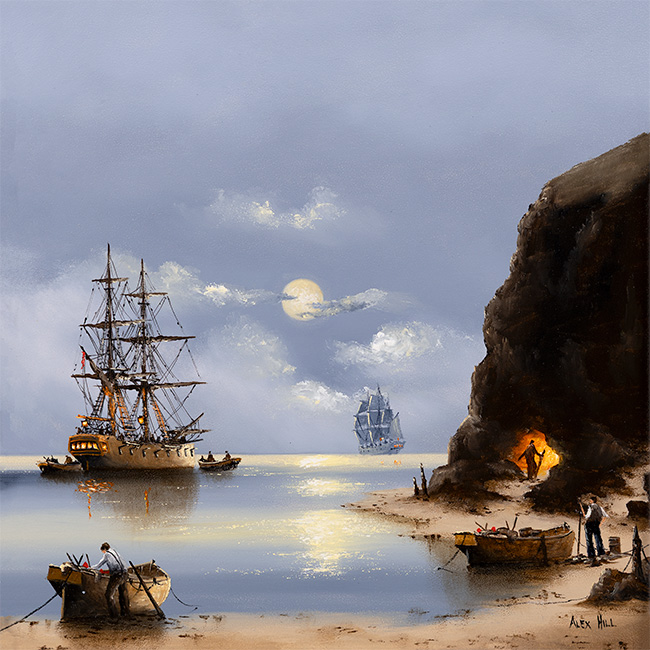 Alex Hill, Original oil painting on panel, Firelight Cove