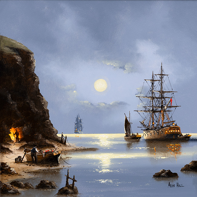 Alex Hill, Original oil painting on panel, Smuggler's Run