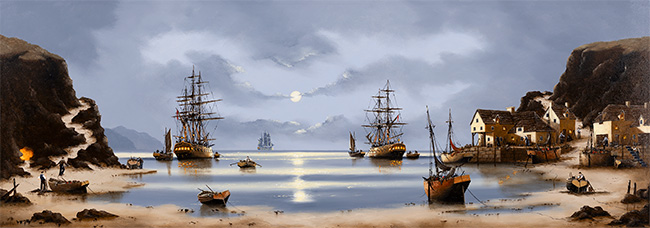 Alex Hill, Original oil painting on panel, The Marauders Return 