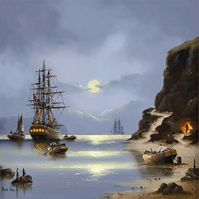 Alex Hill, Original oil painting on panel, Secrets of the Cove