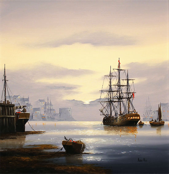 Alex Hill, Original oil painting on canvas, Sunrise Harbour Without frame image. Click to enlarge