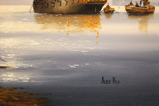 Alex Hill, Original oil painting on canvas, Sunrise Harbour Signature image. Click to enlarge