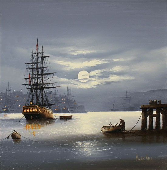Alex Hill, Original oil painting on canvas, Moonlight Mystery  Without frame image. Click to enlarge