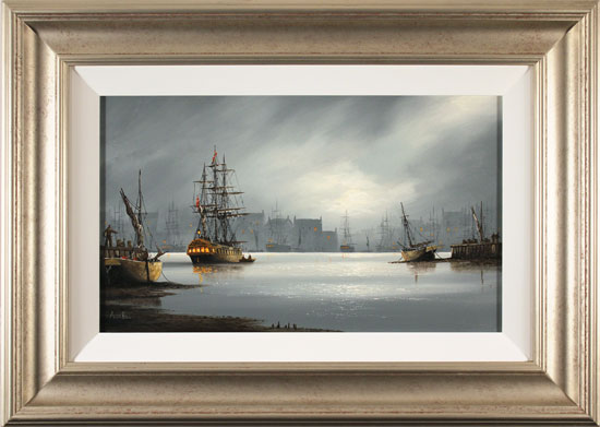 Alex Hill, Original oil painting on panel, Moonlight Harbour 