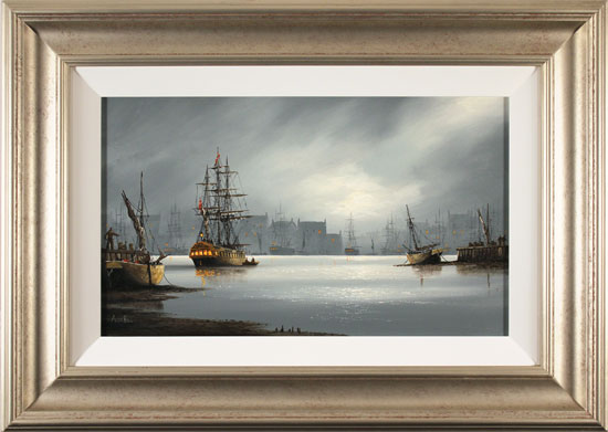 Alex Hill, Original oil painting on panel, Moonlight Harbour, click to enlarge