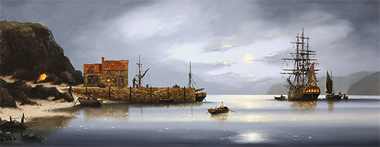 Alex Hill, Original oil painting on panel, The Smuggler's Rest  Without frame image. Click to enlarge