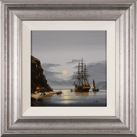 Alex Hill, Original oil painting on panel, Moonlight Mooring, click to enlarge