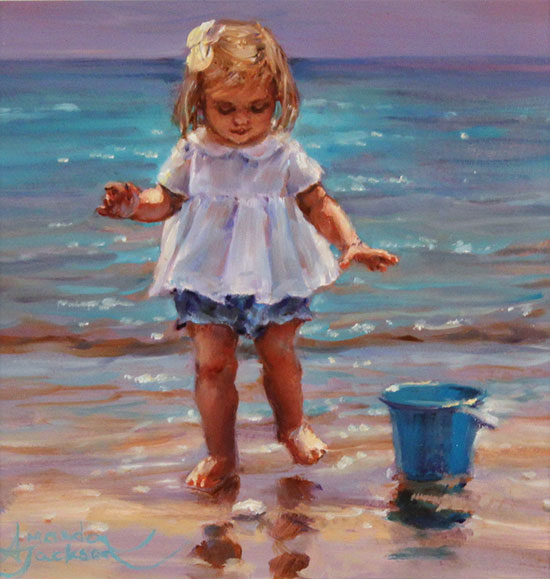 Amanda Jackson, Original oil painting on panel, Day at the Seaside