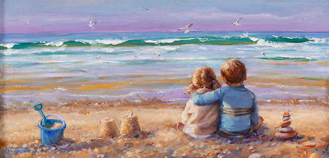 Amanda Jackson, Original oil painting on panel, Watching Seagulls Fly