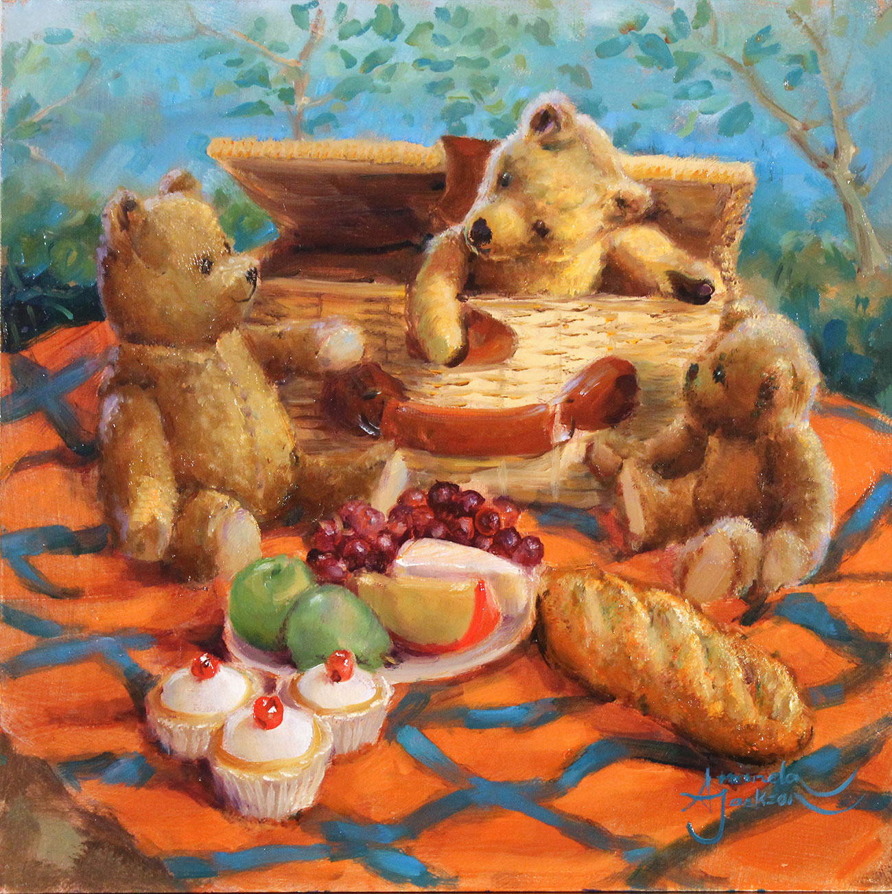 Amanda Jackson, Original oil painting on panel, The Bears' Picnic. Click to enlarge