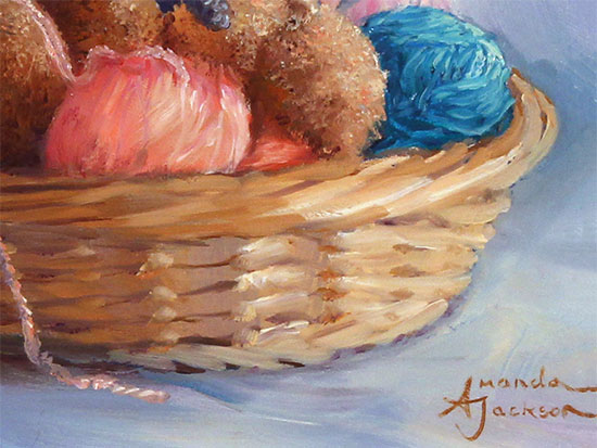 Amanda Jackson, Original oil painting on panel, The Knitting Basket Signature image. Click to enlarge