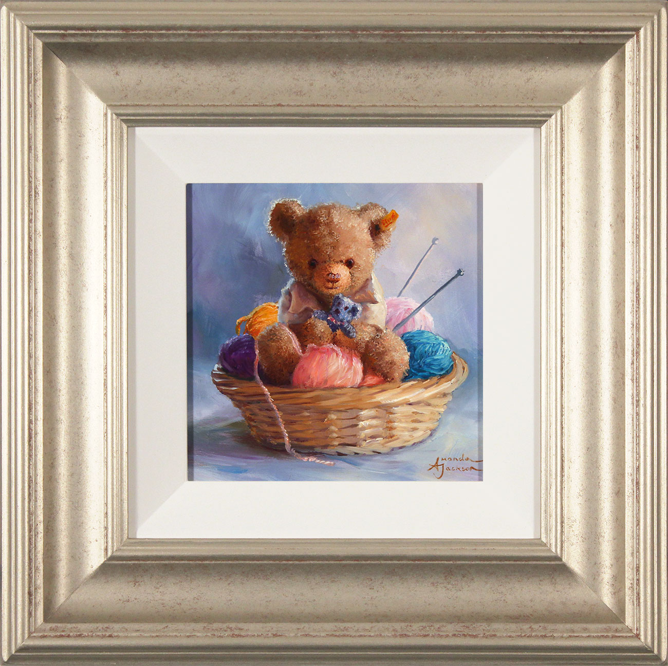 Amanda Jackson, Original oil painting on panel, The Knitting Basket. Click to enlarge