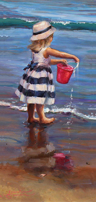 Amanda Jackson, Original oil painting on panel, The Bright Pink Bucket Without frame image. Click to enlarge